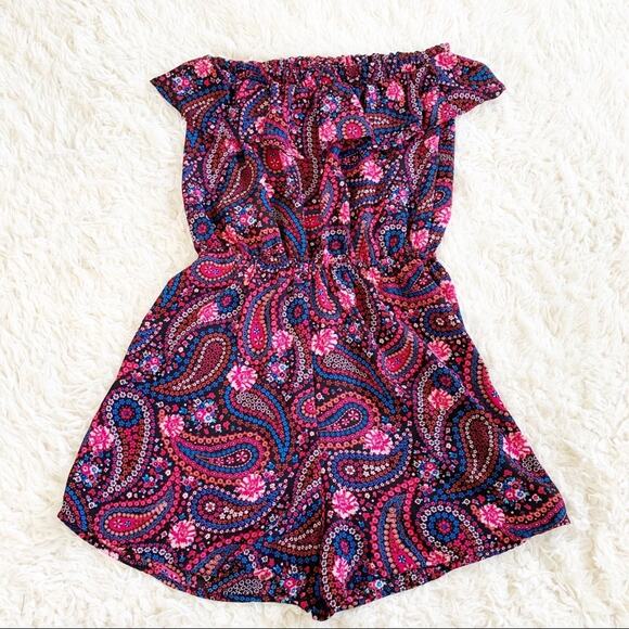 ROMEO + JULIET Couture Strapless Pink Paisley Shorts Romper size Medium - Picture 3 of 7